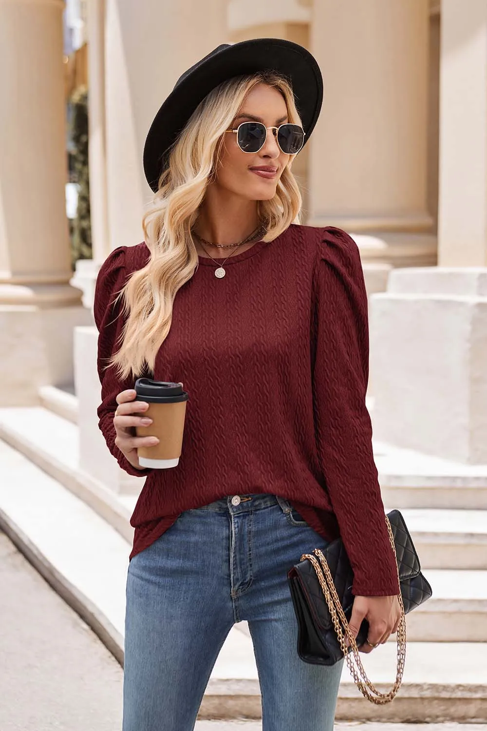 Trina Round Neck Puff Sleeve Blouse