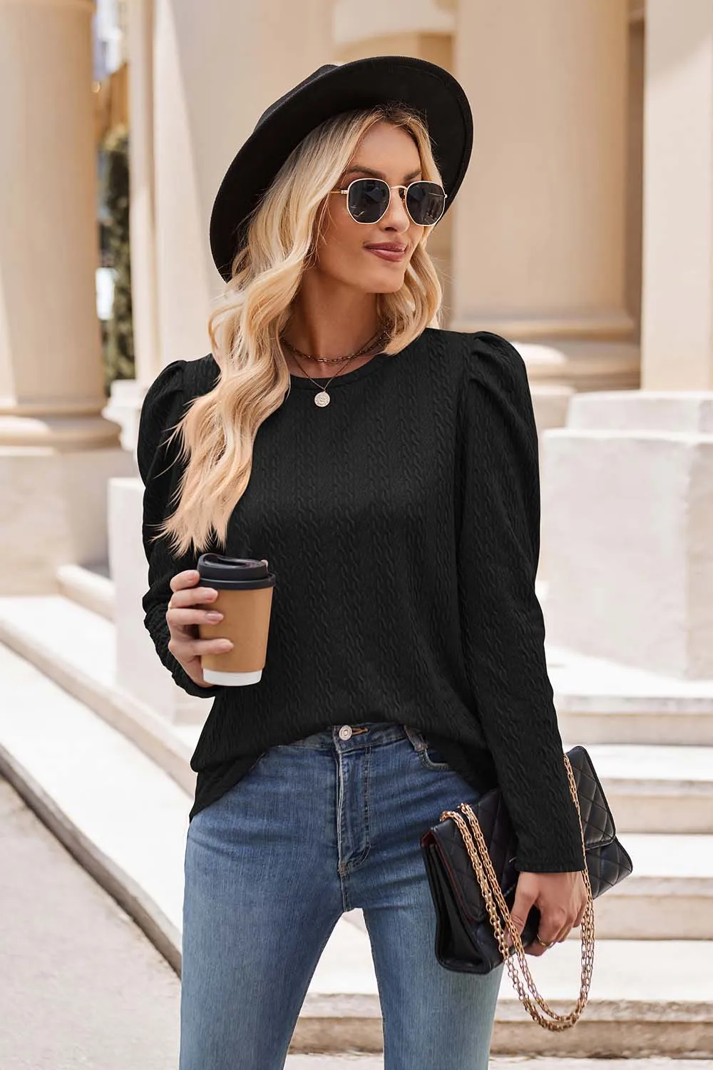 Trina Round Neck Puff Sleeve Blouse