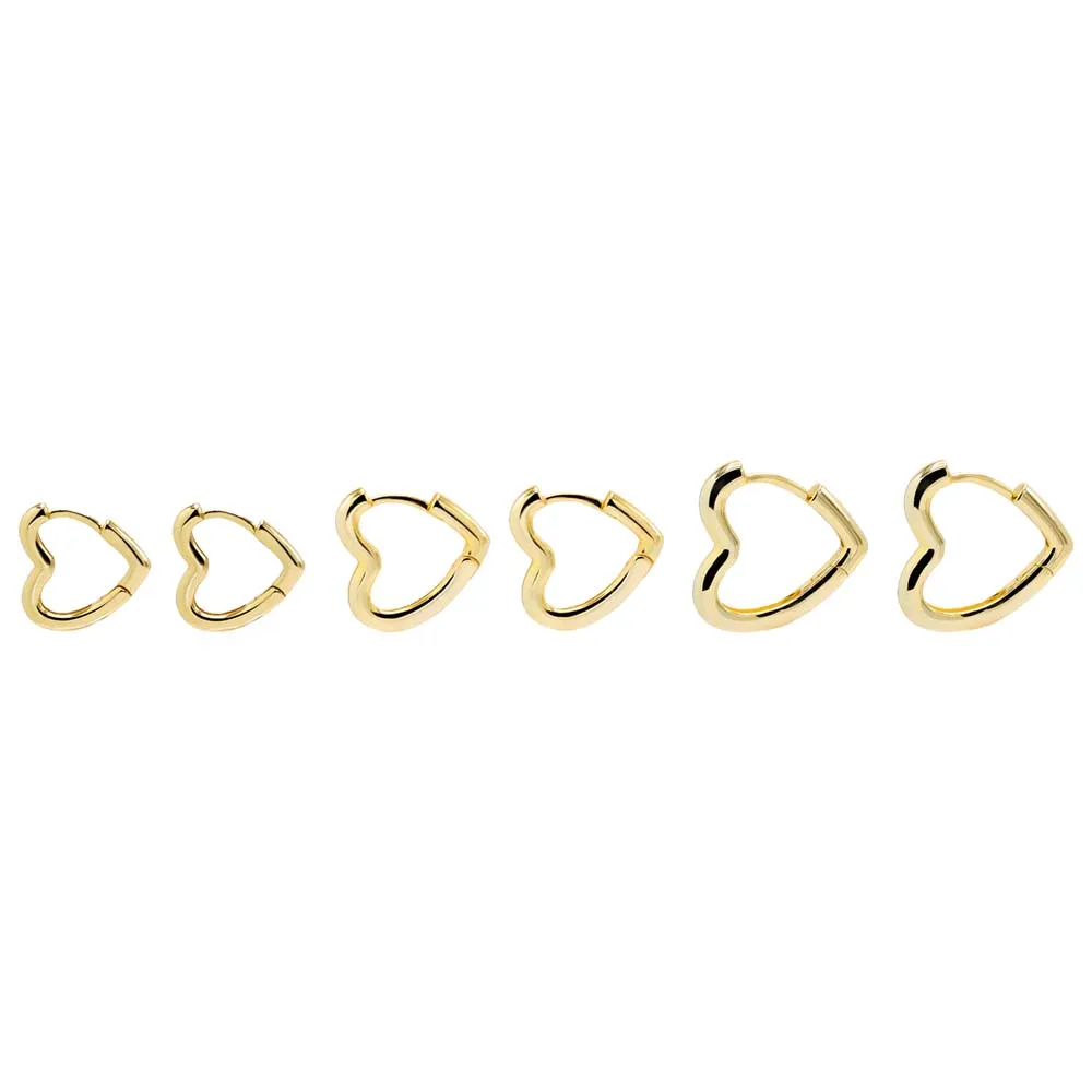 Triple Open Solid Heart Huggie Earring Combo Set