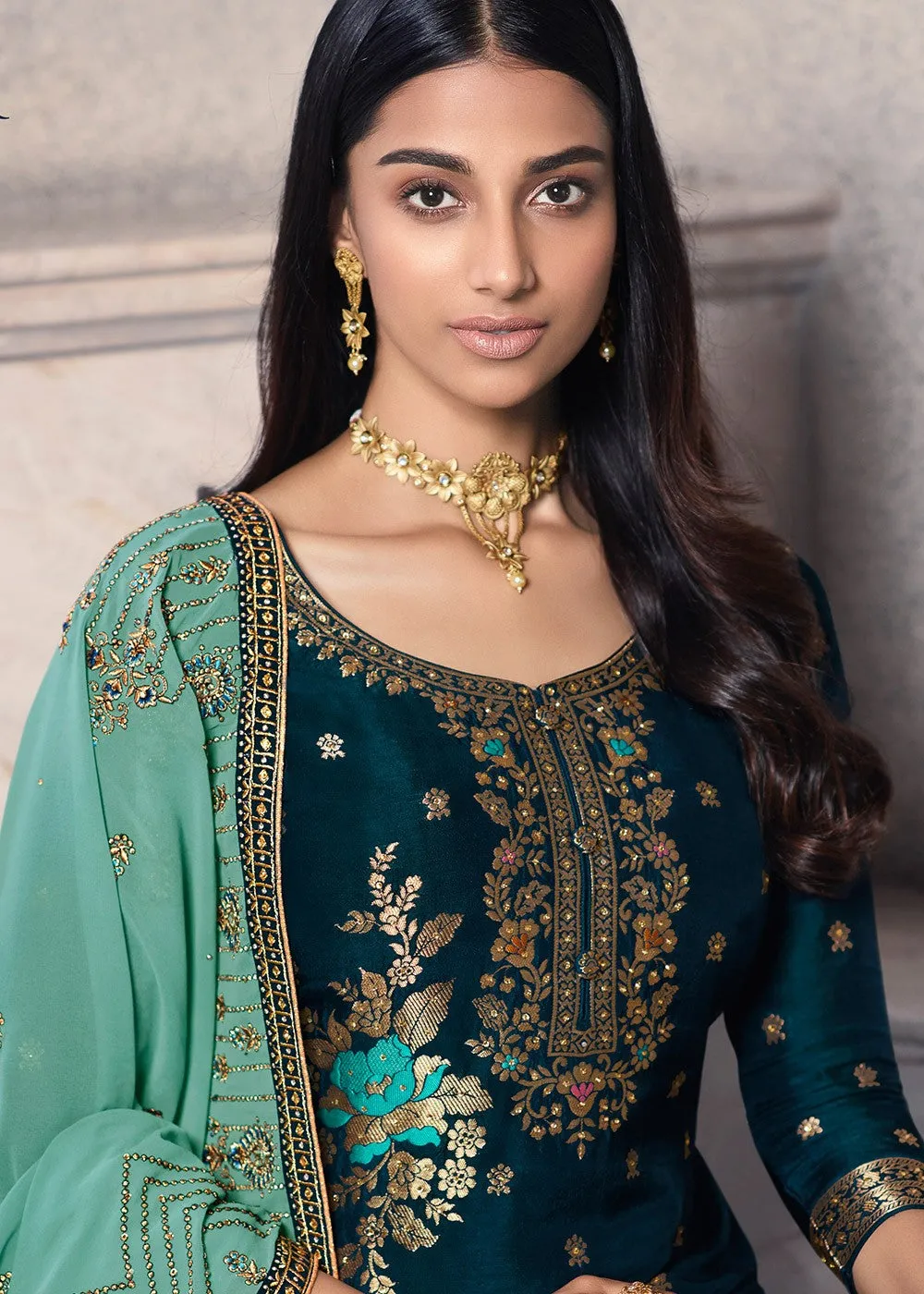 Turquoise Designer Sharara Suit