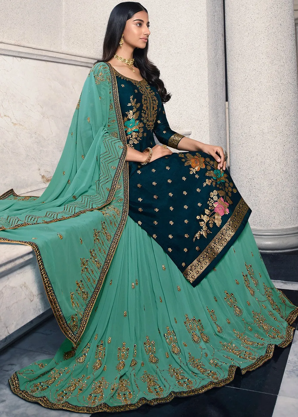 Turquoise Designer Sharara Suit