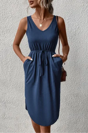 V-Neck Curved Hem Sleeveless Dress (6 Colors)