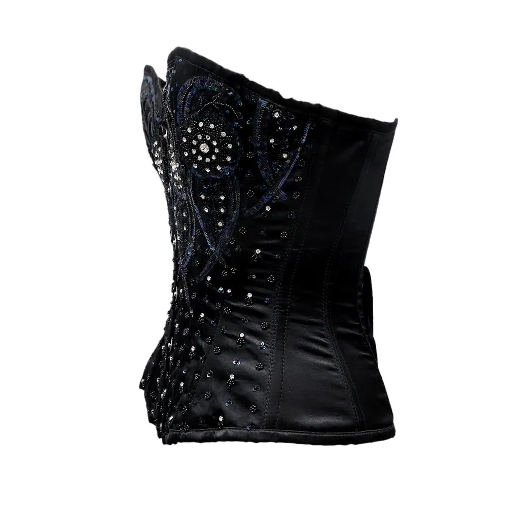 VanDerveer Black Satin Satin Embroidery Overbust Corset