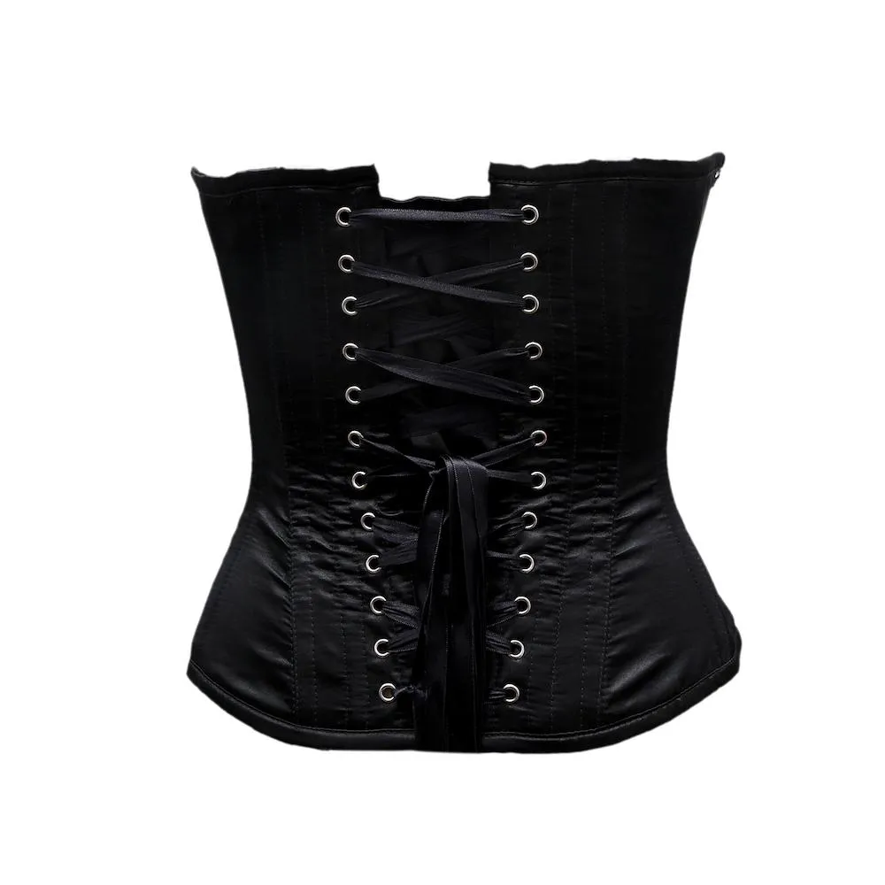 VanDerveer Black Satin Satin Embroidery Overbust Corset
