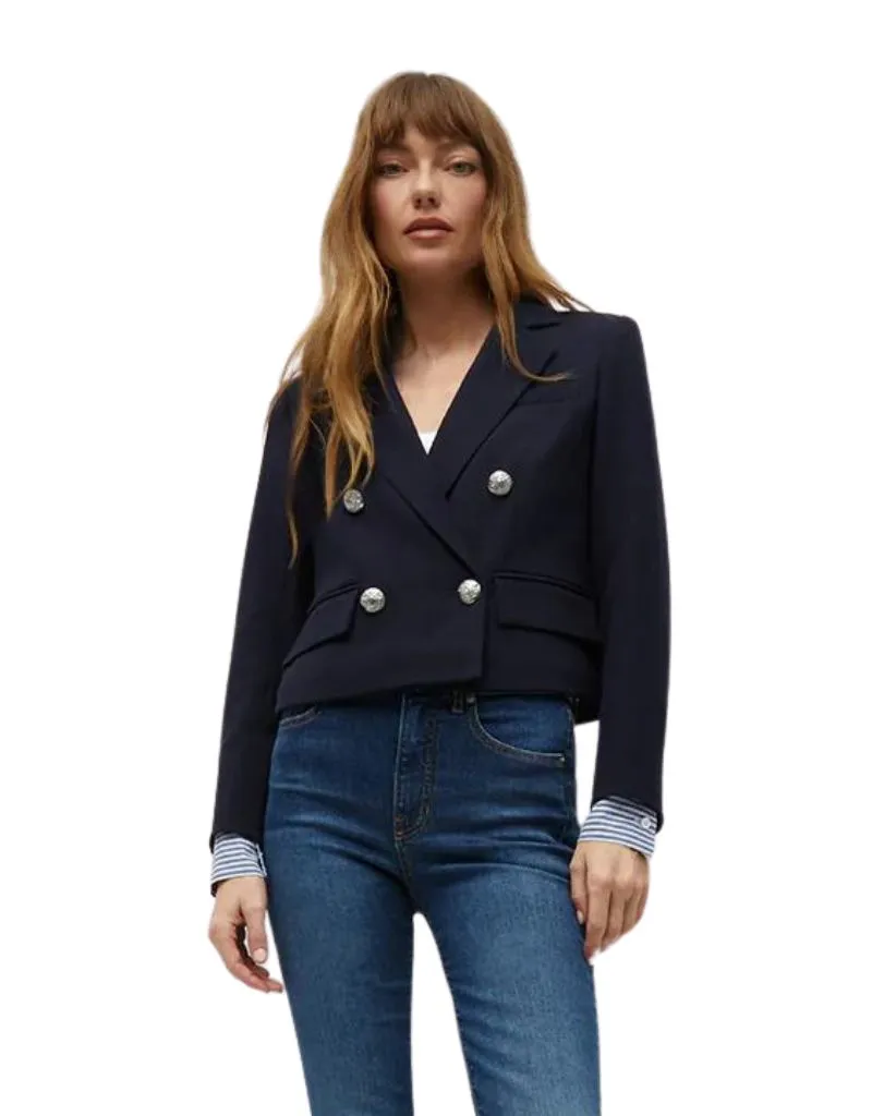 Veronica Beard Zion Jacket with Shirting in Navy