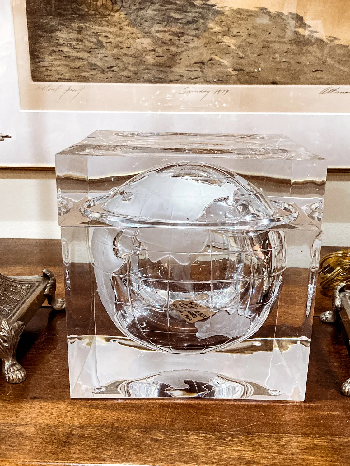 Vintage 1960s Alessandro Albrizzi Clear Lucite Globe Ice Bucket Box