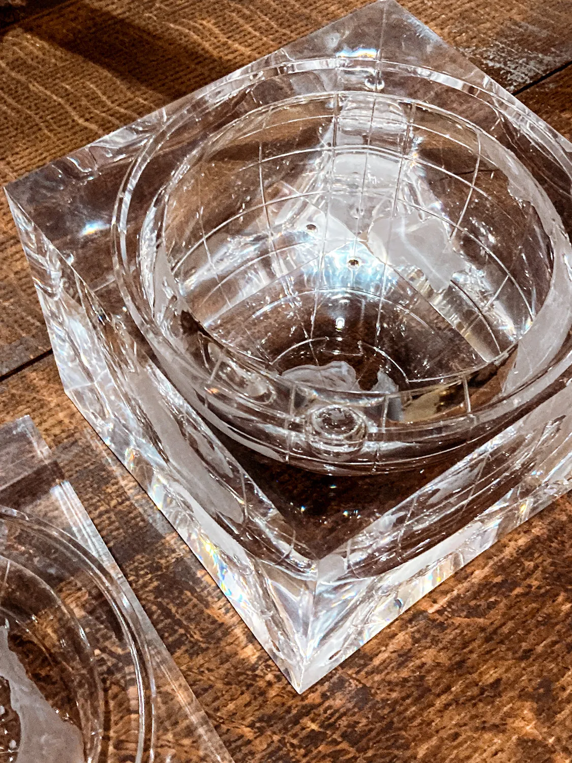 Vintage 1960s Alessandro Albrizzi Clear Lucite Globe Ice Bucket Box