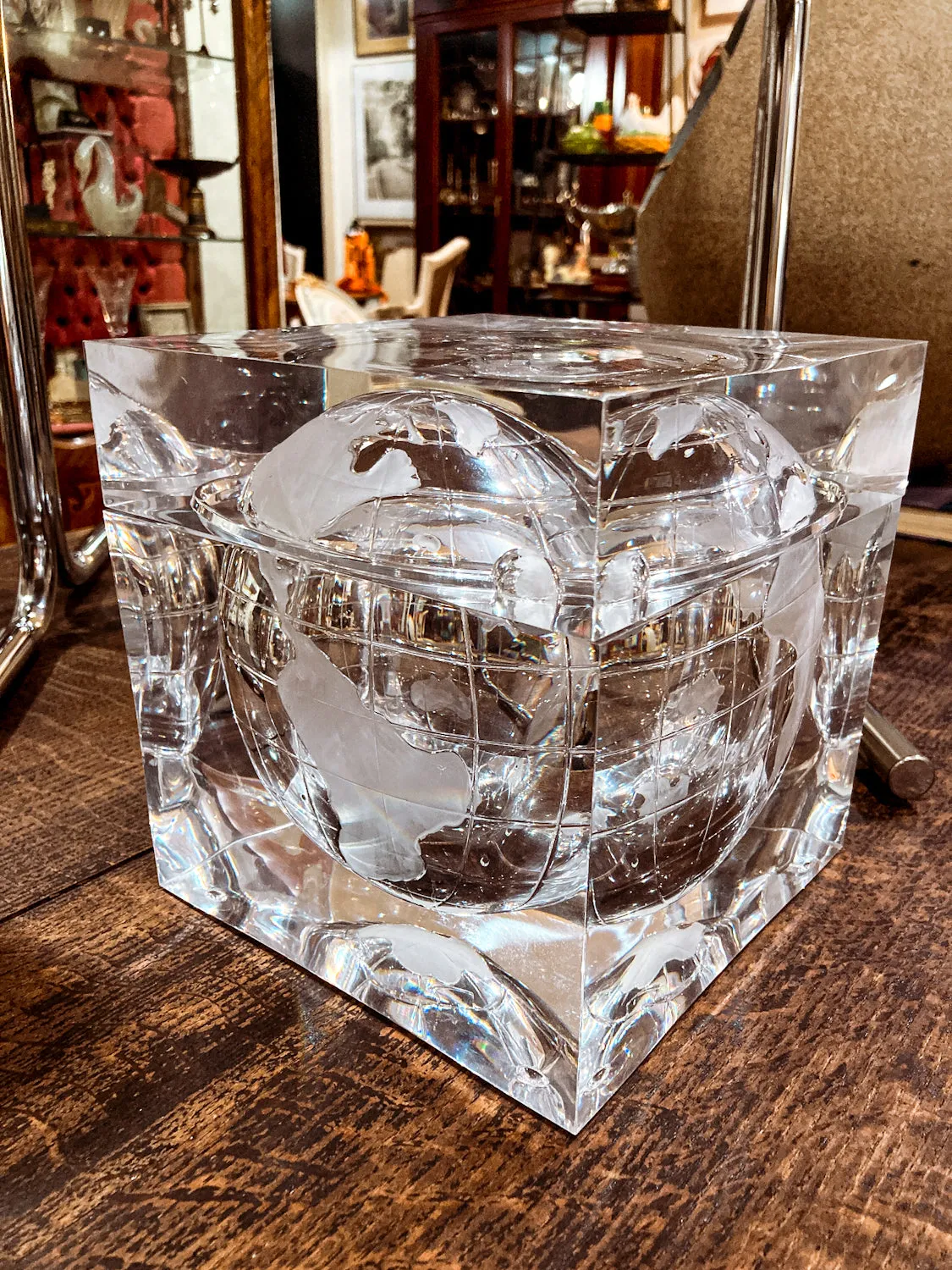 Vintage 1960s Alessandro Albrizzi Clear Lucite Globe Ice Bucket Box