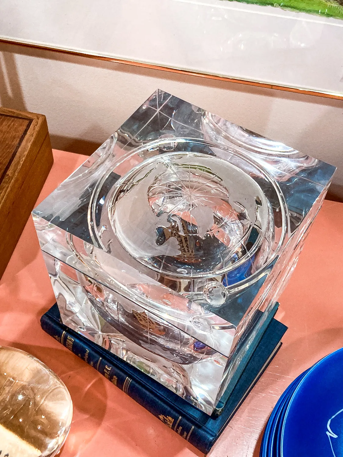 Vintage 1960s Alessandro Albrizzi Clear Lucite Globe Ice Bucket Box