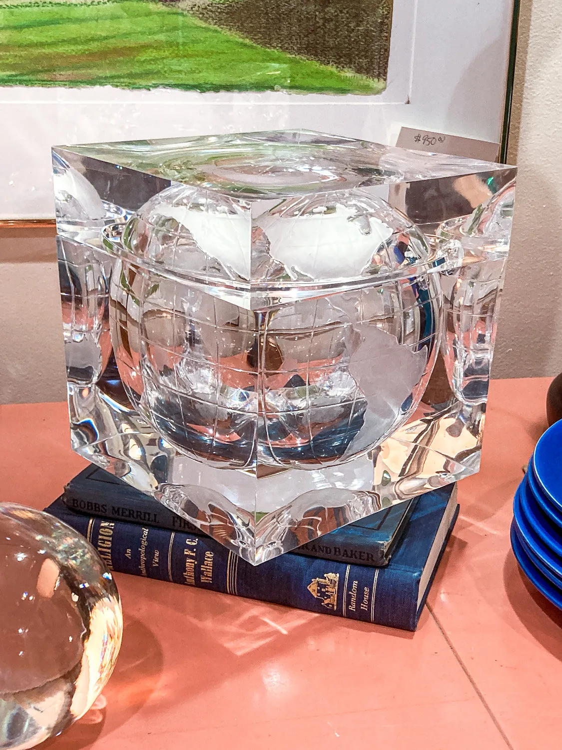 Vintage 1960s Alessandro Albrizzi Clear Lucite Globe Ice Bucket Box