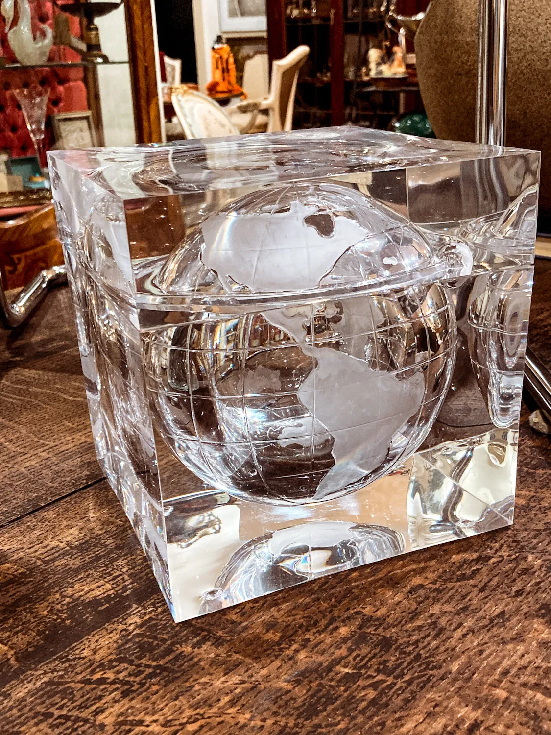 Vintage 1960s Alessandro Albrizzi Clear Lucite Globe Ice Bucket Box