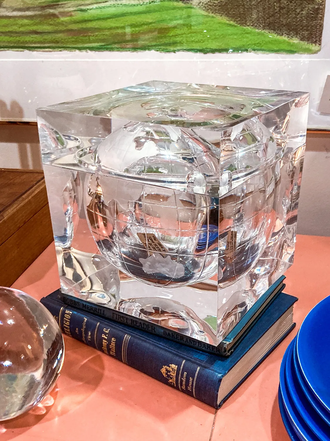 Vintage 1960s Alessandro Albrizzi Clear Lucite Globe Ice Bucket Box
