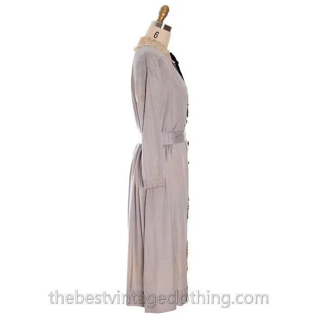 Vintage Antique Dress 1912- 1918 Silk Dress Edwardian Silver Large Titanic Era Damaged