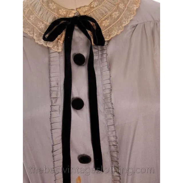 Vintage Antique Dress 1912- 1918 Silk Dress Edwardian Silver Large Titanic Era Damaged