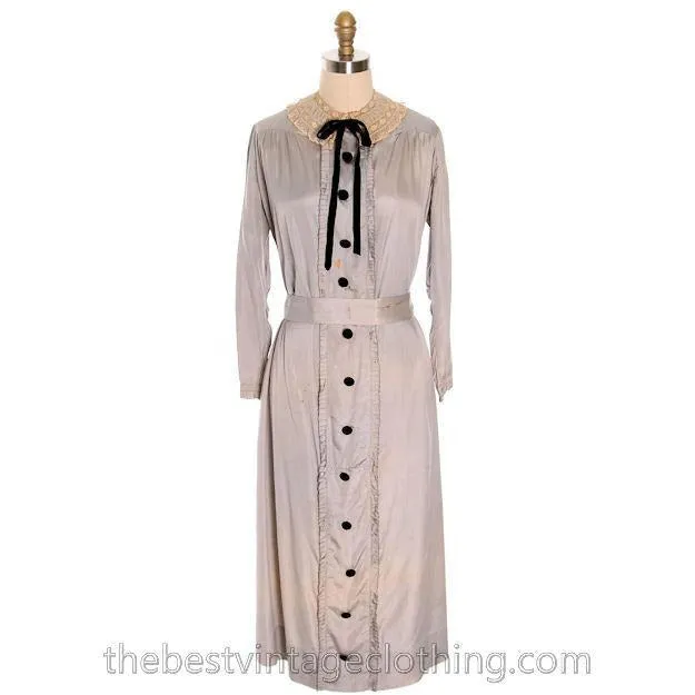Vintage Antique Dress 1912- 1918 Silk Dress Edwardian Silver Large Titanic Era Damaged