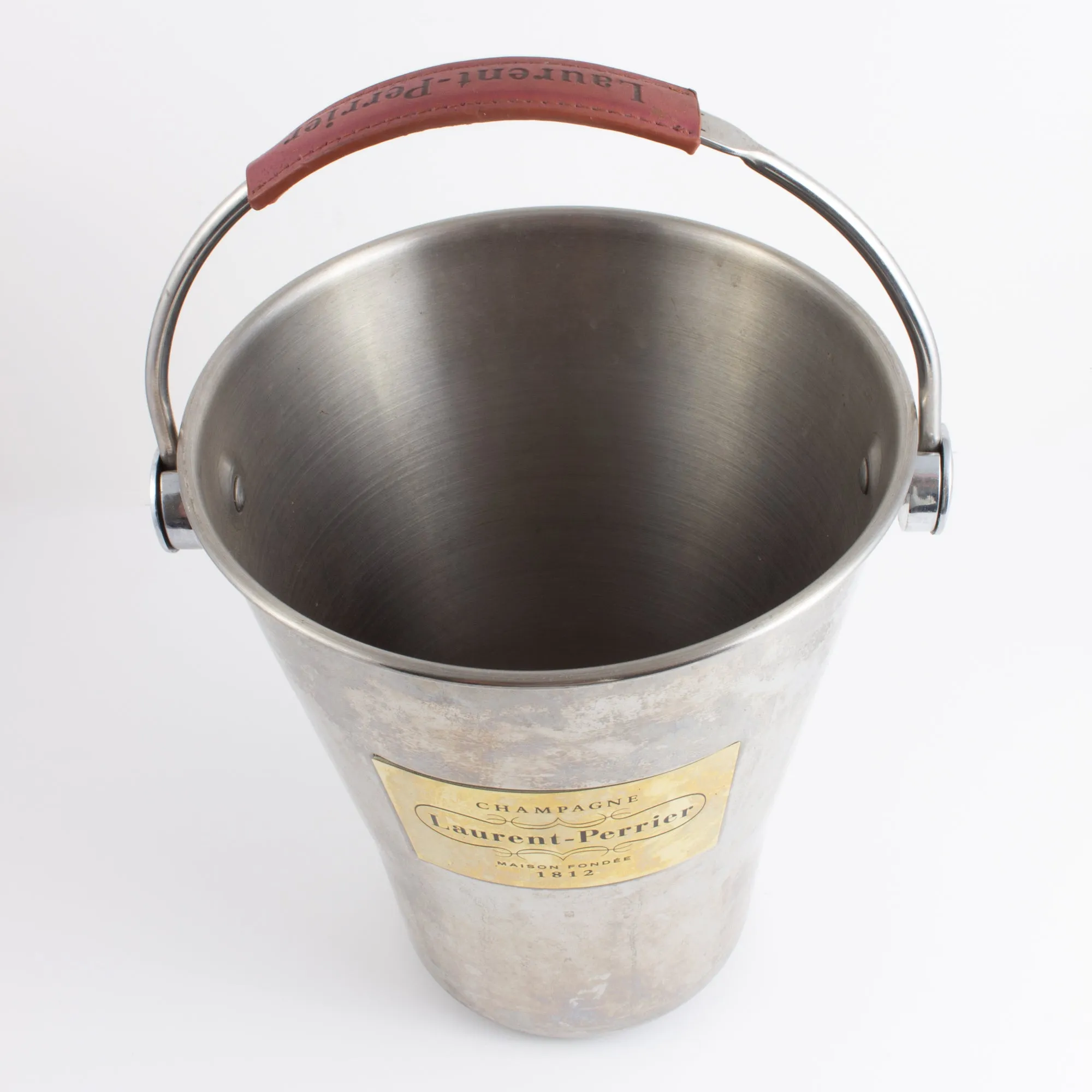 Vintage French Stainless Steel & Leather Laurent Perrier Ice Bucket