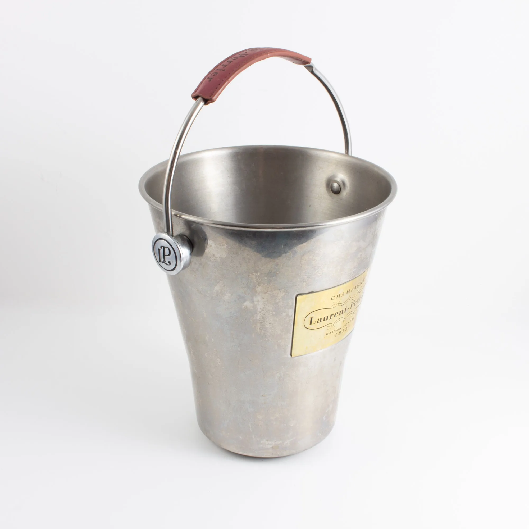 Vintage French Stainless Steel & Leather Laurent Perrier Ice Bucket