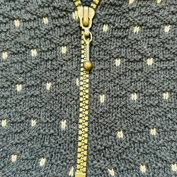 Vintage Grandpa Sweater Cotton Chunky Knit Collared Neutral 1/4 Zip Black Gold L