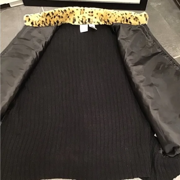 Vintage Leopard Print Faux Fur Zip Up Ribbed Knit Sweater Animal Print 26/28W