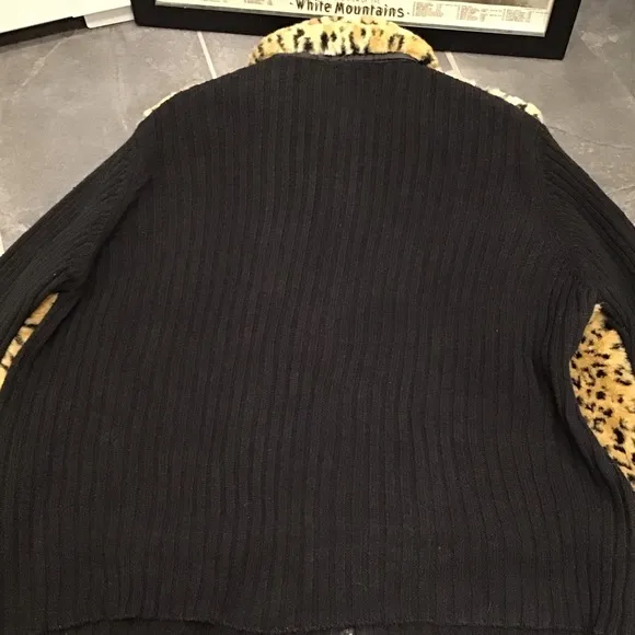Vintage Leopard Print Faux Fur Zip Up Ribbed Knit Sweater Animal Print 26/28W