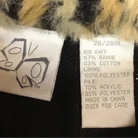 Vintage Leopard Print Faux Fur Zip Up Ribbed Knit Sweater Animal Print 26/28W