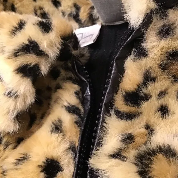 Vintage Leopard Print Faux Fur Zip Up Ribbed Knit Sweater Animal Print 26/28W