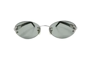 Vintage Porta Romana Handmade Black & Silver-Tone Rimless Oval Sunglasses
