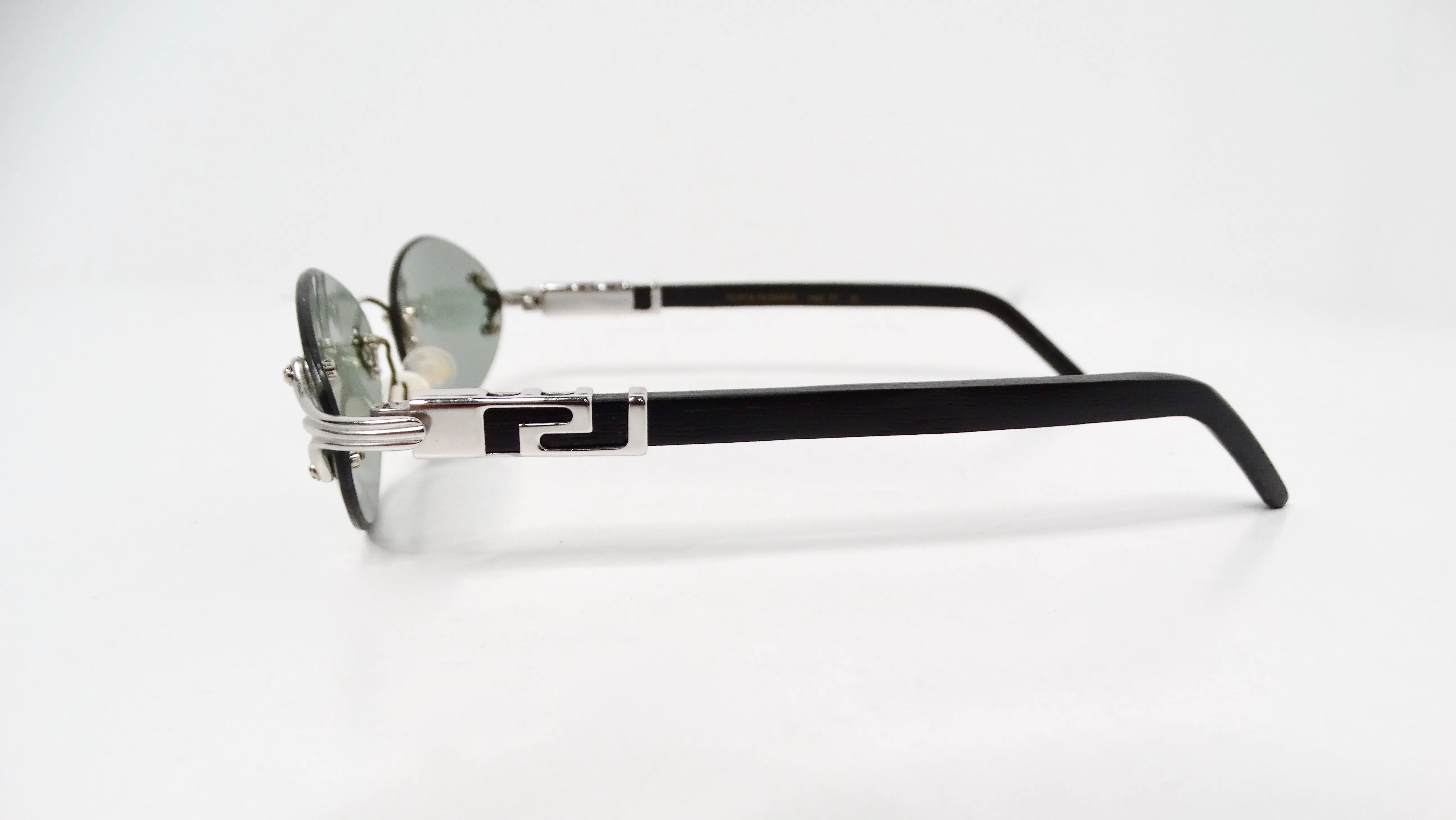 Vintage Porta Romana Handmade Black & Silver-Tone Rimless Oval Sunglasses