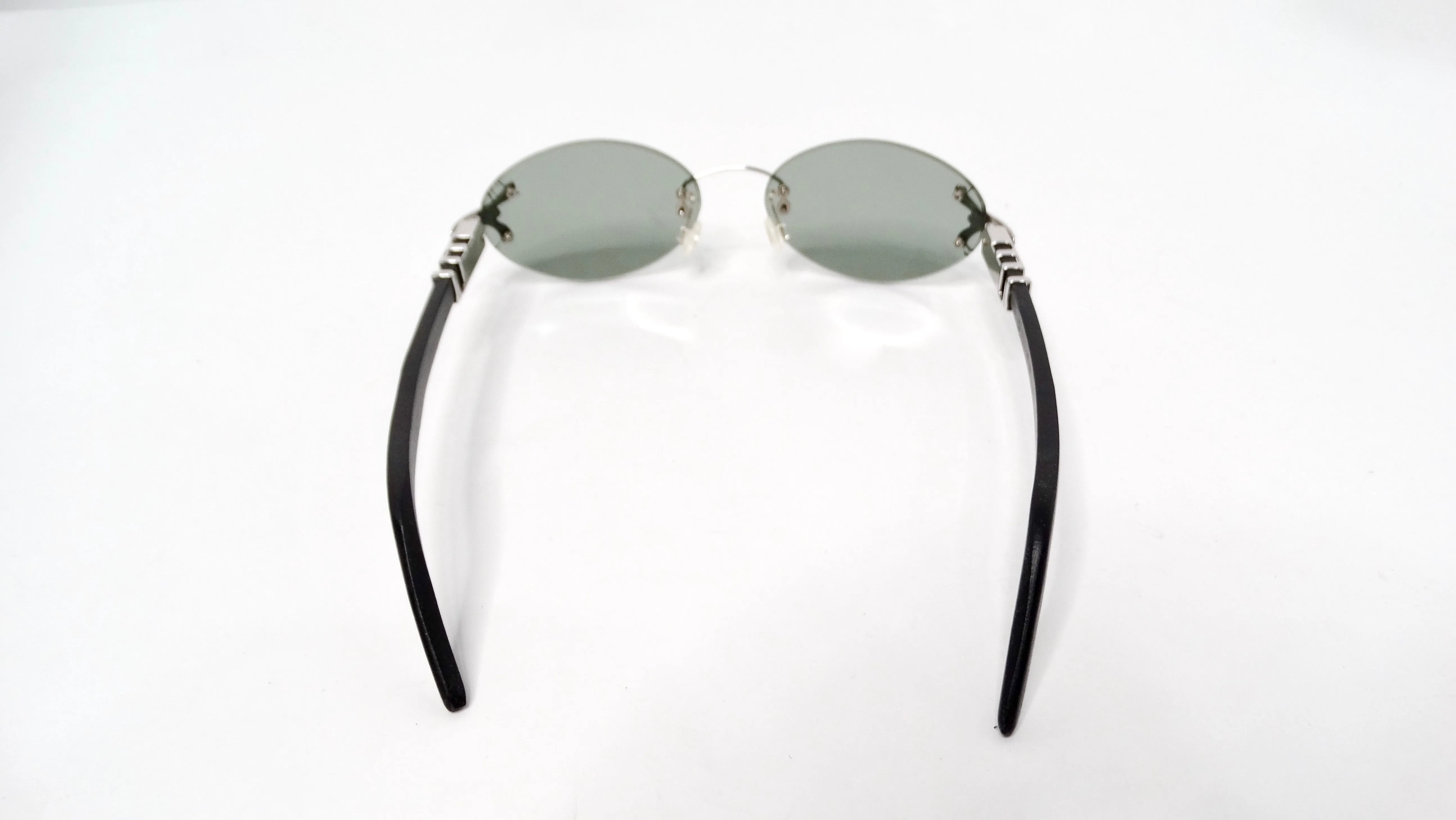 Vintage Porta Romana Handmade Black & Silver-Tone Rimless Oval Sunglasses