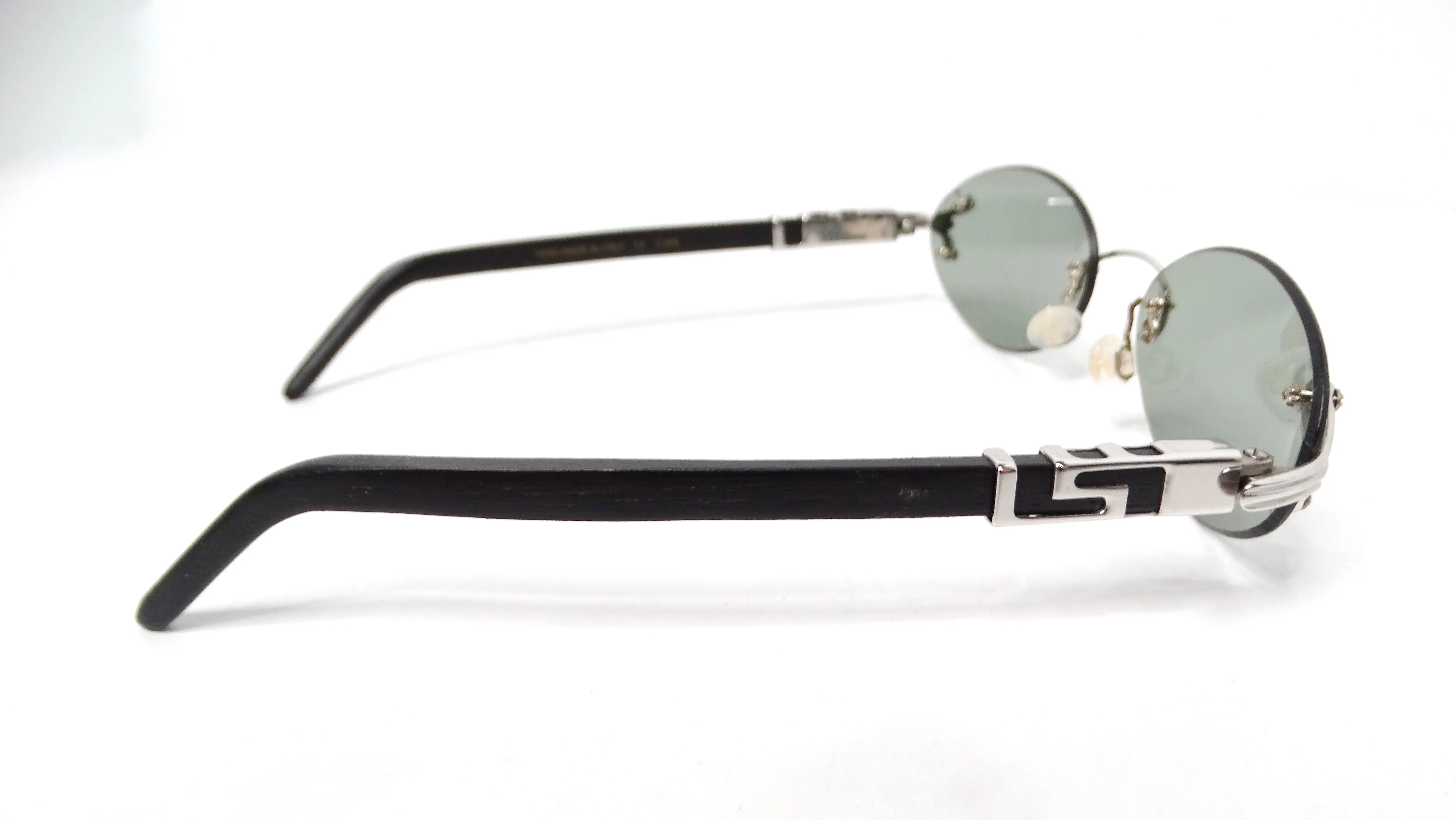 Vintage Porta Romana Handmade Black & Silver-Tone Rimless Oval Sunglasses