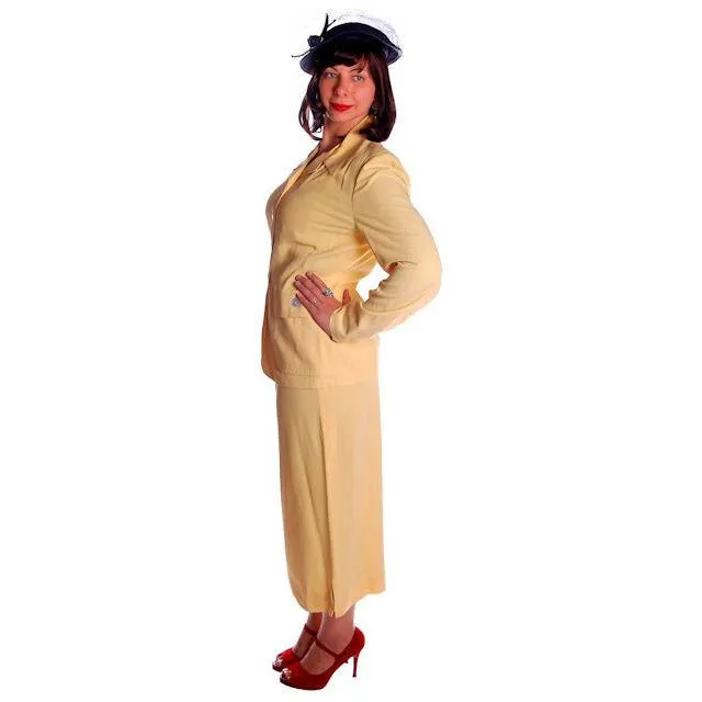 Vintage Yellow Rayon Gabardine Ladies Suit 1940s 41-29-42