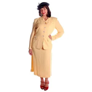 Vintage Yellow Rayon Gabardine Ladies Suit 1940s 41-29-42