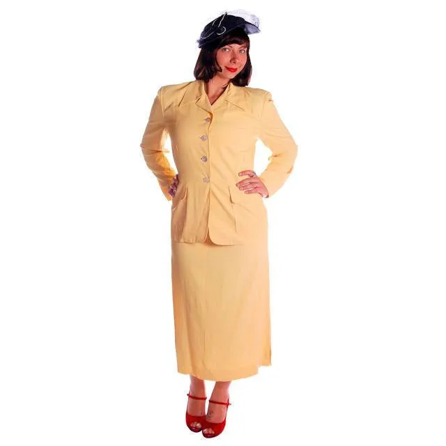 Vintage Yellow Rayon Gabardine Ladies Suit 1940s 41-29-42