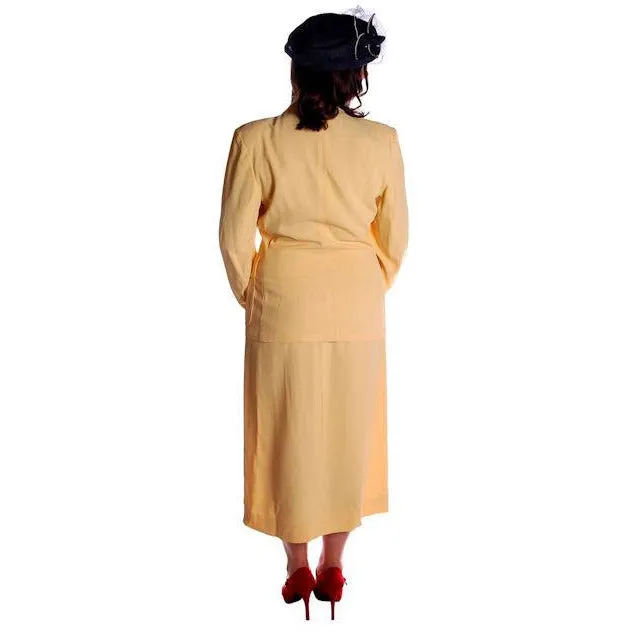 Vintage Yellow Rayon Gabardine Ladies Suit 1940s 41-29-42