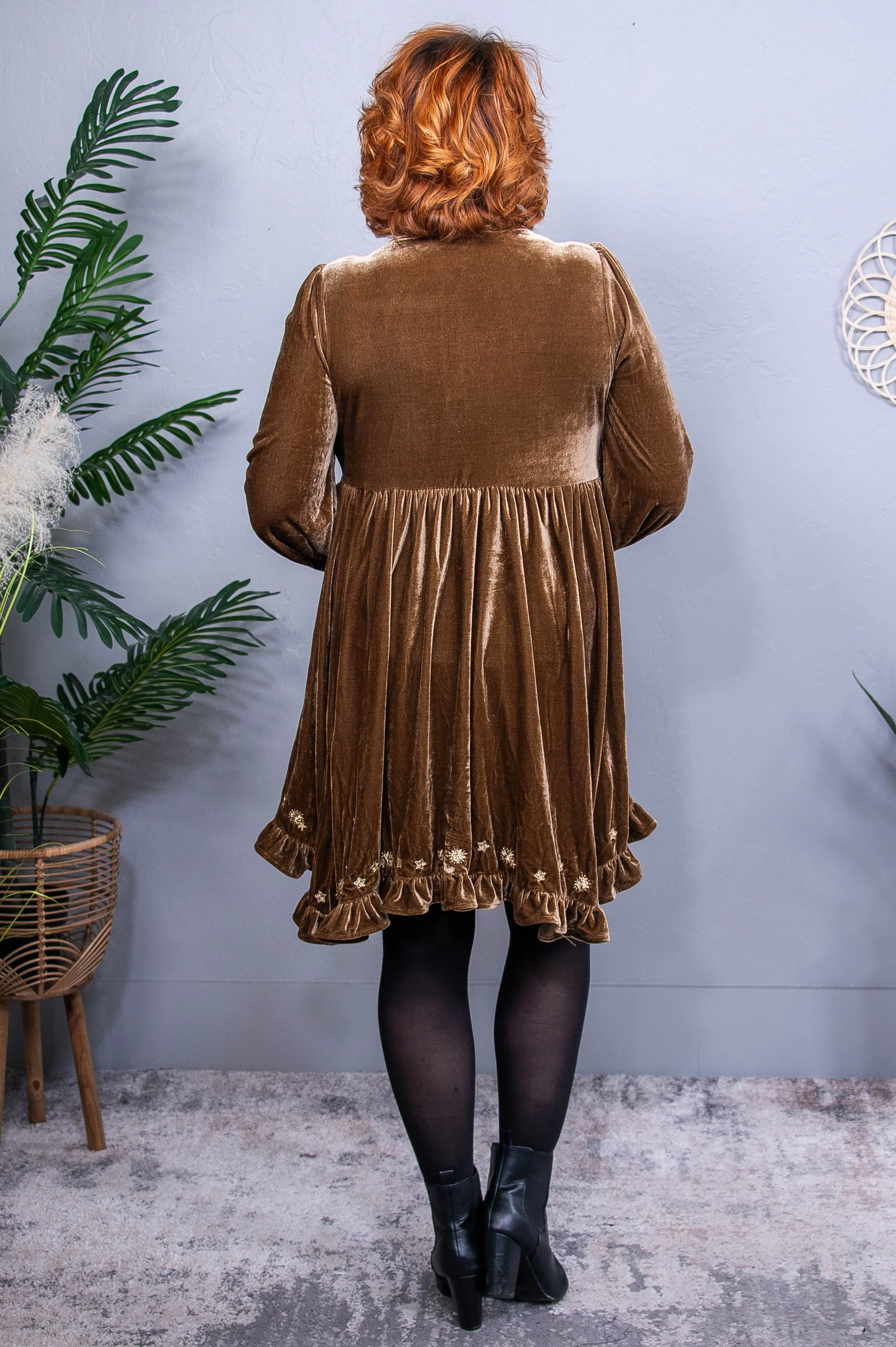 Watching For Shooting Stars Mocha Star Printed Velvet Dress - D5567MO