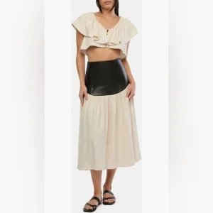 We Wore What Drop Waist Midi Skirt ✨ Ivory   Black Size XS | viscose rayon linen