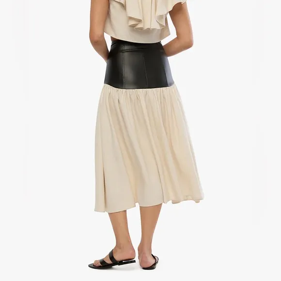 We Wore What Drop Waist Midi Skirt ✨ Ivory   Black Size XS | viscose rayon linen