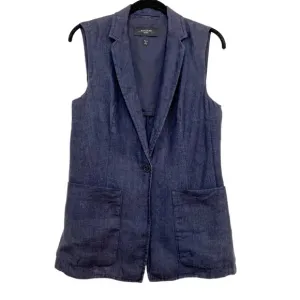 Weekend Max Mara 100% Linen Navy Blue Vest Pockets Italy size 6 - D2