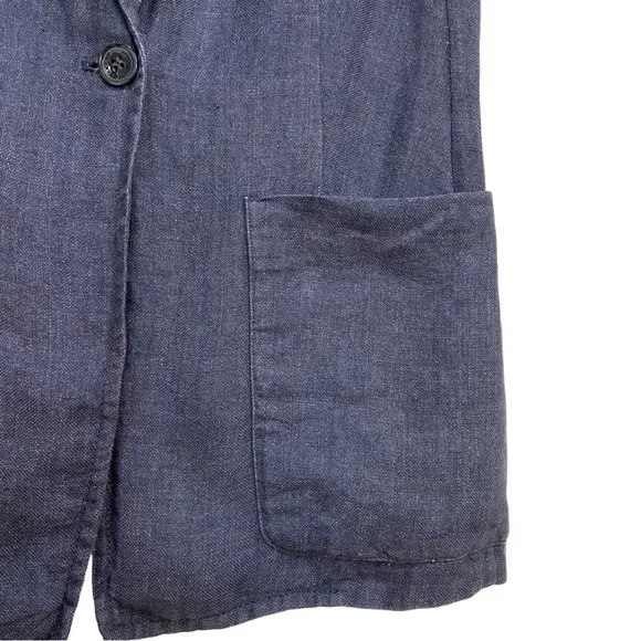 Weekend Max Mara 100% Linen Navy Blue Vest Pockets Italy size 6 - D2