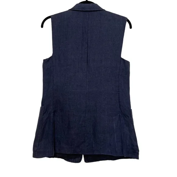 Weekend Max Mara 100% Linen Navy Blue Vest Pockets Italy size 6 - D2