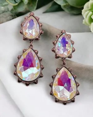 Western Rhinestone Double Teardrop Earring in White