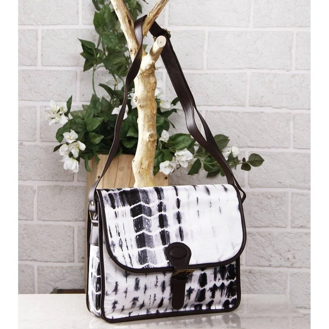 White & Black Tie Dyed Suede Sling Bag