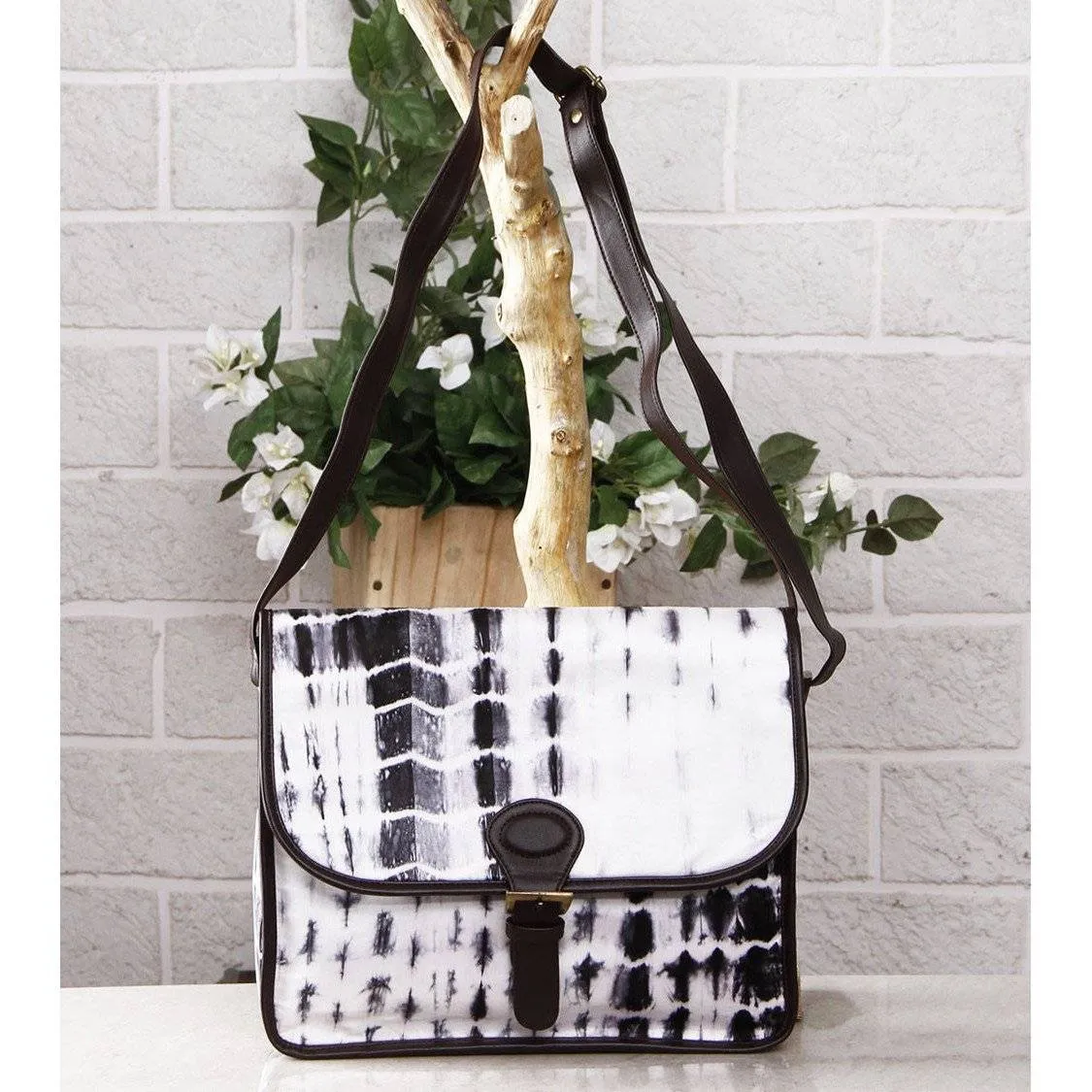 White & Black Tie Dyed Suede Sling Bag