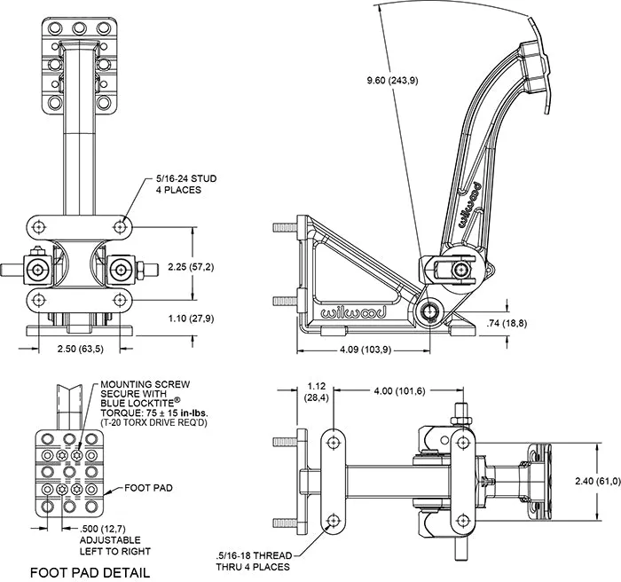 Wilwood PEDAL ASSEMBLY,6:1,DUAL,M/C,FORGED PEDAL