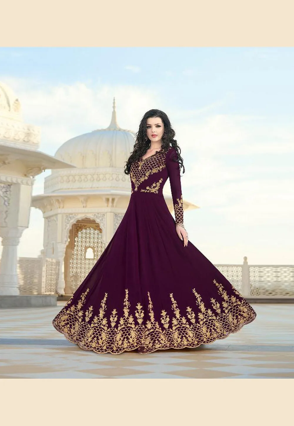 Wine Purple Elegant Embroidered Anarkali Suit