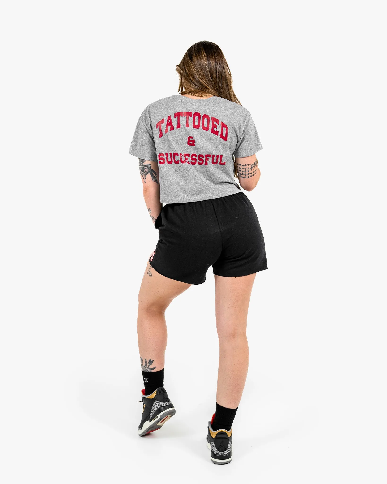 WKND Crop Tee - Grey w/ Red