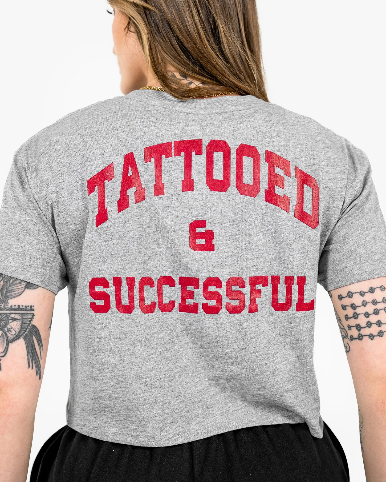 WKND Crop Tee - Grey w/ Red