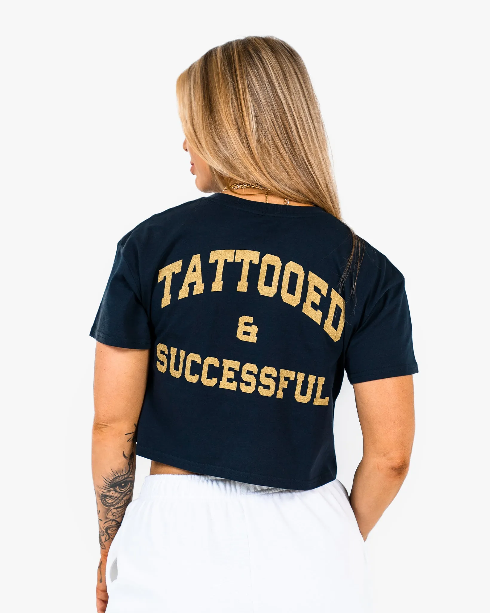WKND Crop Tee - Navy w/ Gold