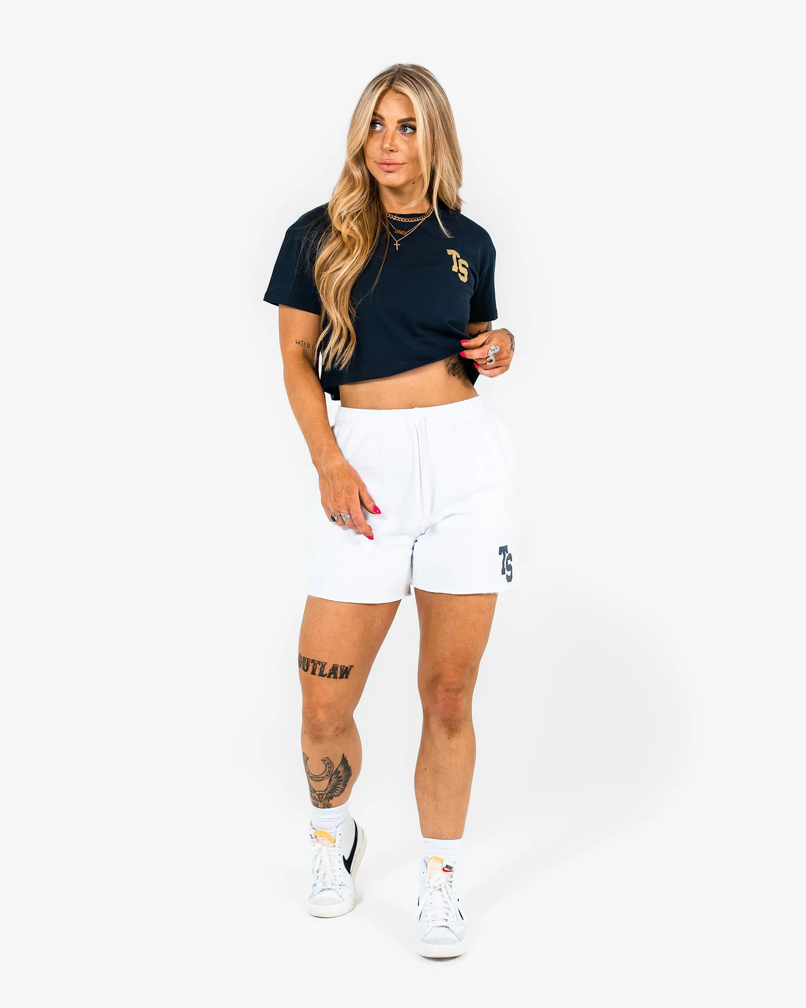 WKND Crop Tee - Navy w/ Gold