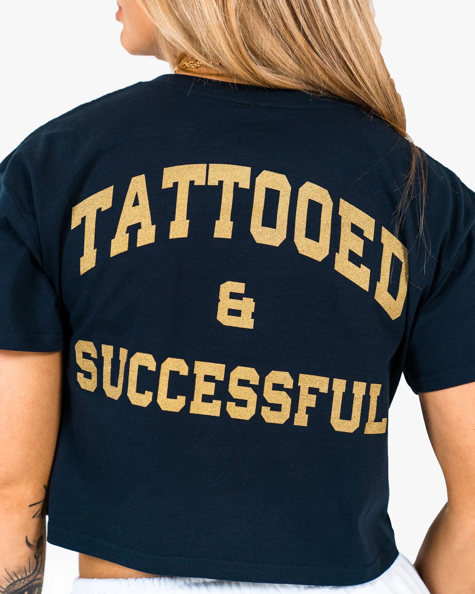 WKND Crop Tee - Navy w/ Gold